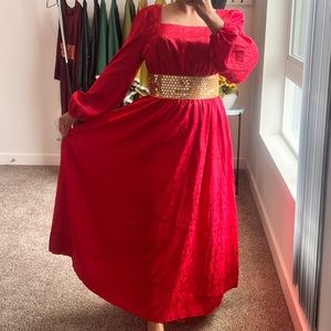 Afghan dress with stylish and comfortable red fabric and golden lace